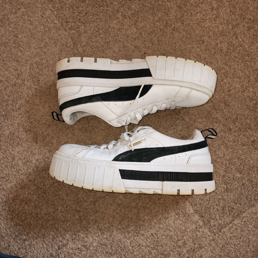 PUMA Mayze Lth "white black" Womens Platform Sneakers | W8.5